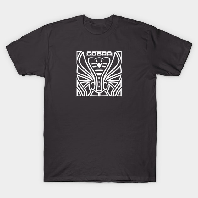 Cobra Hood Art (White on Dark Gray) T-Shirt by Diecast Media Network